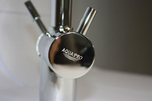 Aquagroup - Aqua Pro - Edelstaal 3 weg kraan voor drinkwatersysteem detail van de bedieningshendel
